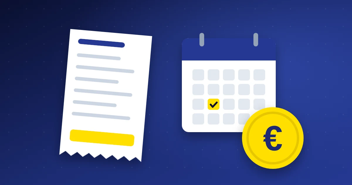 Illustrazione di una ricevuta, un calendario e una moneta da un euro